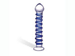 Стеклянный фаллоимитатор с голубой внешней спиралью - 18,5 см. #11561