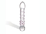 Прозрачный стеклянный фаллос с розовой спиралькой и массажными пупырышками - 18 см. #11660