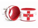 Бело-красные кожаные наручники "Медсестричка" #105379
