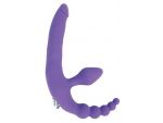 Фиолетовый безремневой страпон с анальным отростком и вибрацией - 15 см. #107521