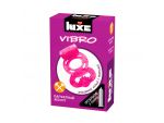 Розовое эрекционное виброкольцо Luxe VIBRO "Бархатный молот" + презерватив #108194