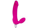 Розовый силиконовый безремневой страпон с вибрацией #118240