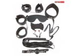 Большой игровой набор БДСМ: наручники, оковы, маска, кляп, плеть, ошейник с поводком, верёвка, зажимы для сосков #131847