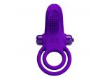 Фиолетовое силиконовое эрекционное кольцо с вибрацией и подхватом мошонки #132617