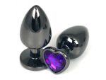 Черная металлическая анальная пробка с фиолетовым стразом-сердечком - 7,5 см. #134079