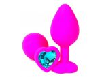 Розовая силиконовая пробка с голубым кристаллом-сердцем - 8,5 см.