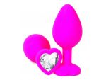 Розовая силиконовая пробка с прозрачным кристаллом-сердцем - 8,5 см. #134423