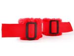 Красные меховые наручники на регулируемых черных пряжках #147772