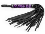 Черная многохвостовая плеть с круглой фиолетовой ручкой-зеброй - 39 см. #147819