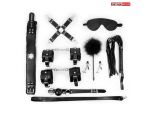 Большой набор БДСМ в черном цвете: маска, кляп, зажимы, плётка, ошейник, наручники, оковы, щекоталка, фиксатор #149463