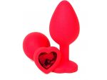 Красная силиконовая анальная пробка с красным стразом-сердцем - 8,5 см. #157818