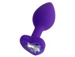 Фиолетовая анальная втулка Diamond Heart с прозрачным кристаллом - 8 см. #182989