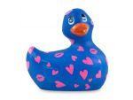 Синий вибратор-уточка I Rub My Duckie 2.0 Romance с розовым принтом #198440
