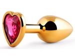 Золотистая анальная пробка с малиновым кристаллом-сердечком - 7 см. #199866