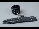 Широкие чёрные кожаные наручники #27963