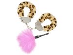 Эротический набор: леопардовые наручники и розовая пуховка #201714