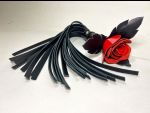 Черная кожаная плеть с красной лаковой розой в рукояти - 40 см. #203729