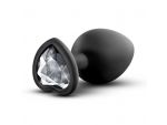 Черная анальная втулка с прозрачным кристаллом в виде сердечка Bling Plug Small - 7,6 см. #225468