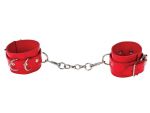 Красные кожаные наручники с заклёпками #32397