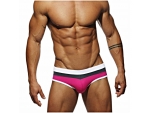 Ярко-розовые мужские плавки с контрастными полосами на поясе #363575