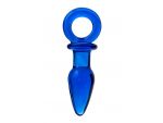 Синяя анальная пробка из стекла с ручкой-кольцом - 14 см. #49493