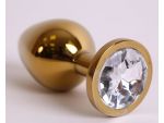 Золотистая анальная пробка с прозрачным кристаллом - 8,2 см. #54529