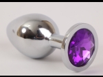 Серебристая анальная пробка с фиолетовым стразом - 8,2 см. #54552