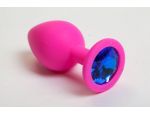 Розовая анальная пробка с синим кристаллом - 9,5 см. #55883