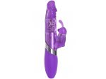 Фиолетовый вибратор с вращением бусин и клиторальным зайчиком Power Play O-Bunny - 21,5 см. #59560