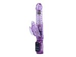 Фиолетовый вибратор с ротацией, функцией Up&Down и клиторальной бабочкой - 23,5 см. #60571
