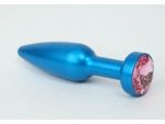 Большая синяя анальная пробка с розовым стразом - 11,2 см. #61934