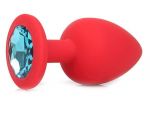 Красная силиконовая пробка с голубым кристаллом размера M - 8 см. #62926