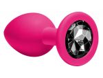Средняя розовая анальная пробка Emotions Cutie Medium с чёрным кристаллом - 8,5 см. #64360