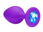 Малая фиолетовая анальная пробка Emotions Cutie Small с голубым кристаллом - 7,5 см. #64369