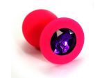 Розовая силиконовая анальная пробка с темно-фиолетовым кристаллом - 7 см. #67181