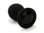 Чёрная силиконовая анальная пробка с чёрным кристаллом - 7 см. #67200