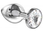 Большая серебристая анальная пробка Diamond Clear Sparkle Large с прозрачным кристаллом - 8 см. #73259