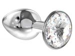 Малая серебристая анальная пробка Diamond Clear Sparkle Small с прозрачным кристаллом - 7 см. #73260