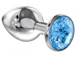 Большая серебристая анальная пробка Diamond Light blue Sparkle Large с голубым кристаллом - 8 см. #73261