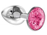 Малая серебристая анальная пробка Diamond Pink Sparkle Small с розовым кристаллом - 7 см. #73263