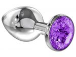 Большая серебристая анальная пробка Diamond Purple Sparkle Large с фиолетовым кристаллом - 8 см. #73264
