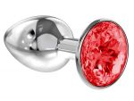 Малая серебристая анальная пробка Diamond Red Sparkle Small с красным кристаллом - 7 см. #73267