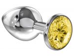 Большая серебристая анальная пробка Diamond Yellow Sparkle Large с жёлтым кристаллом - 8 см. #73268