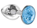 Малая серебристая анальная пробка Diamond Light blue Sparkle Small с голубым кристаллом - 7 см. #73270