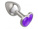 Серебристая анальная втулка с фиолетовым кристаллом-сердцем - 7 см. #79128