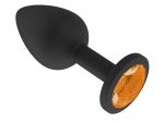 Чёрная анальная втулка с оранжевым кристаллом - 7,3 см. #83187