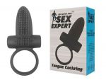 Чёрное эрекционное кольцо с вибрацией и язычком Sex Expert #88453