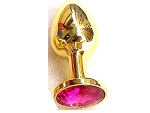 Золотая анальная пробка  GOLDEN PLUG Small с рубиновым кристаллом #4870