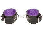 Чёрные кожаные оковы X-Play с фиолетовым мехом внутри #14302