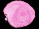 Серебристая анальная пробка с розовым хвостом #100240